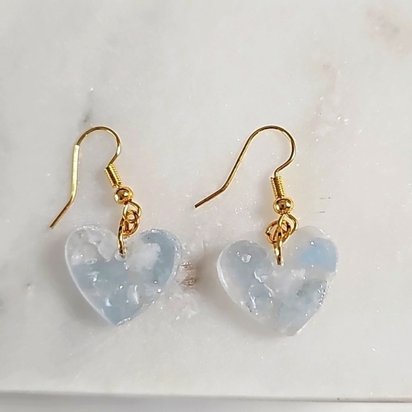 Aquamarine & Crystal Heart Earrings - Picture 1 of 3